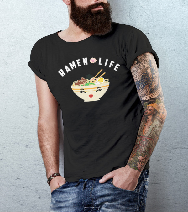 Ramen Life Cool Noodle Soup Addicts Happy Face Bowl T-Shirt