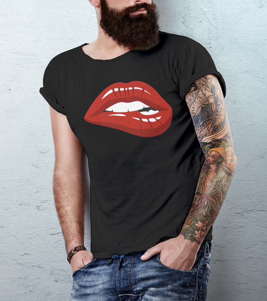 Red Lips Biting Lipstick Makeup Iconic Red Pout T-Shirt