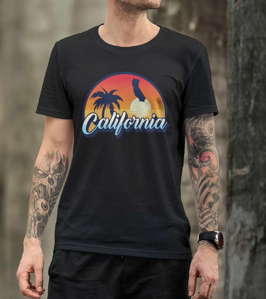 Retro California Beach Vintage Cali Pride Sunset Palm Trees T-Shirt