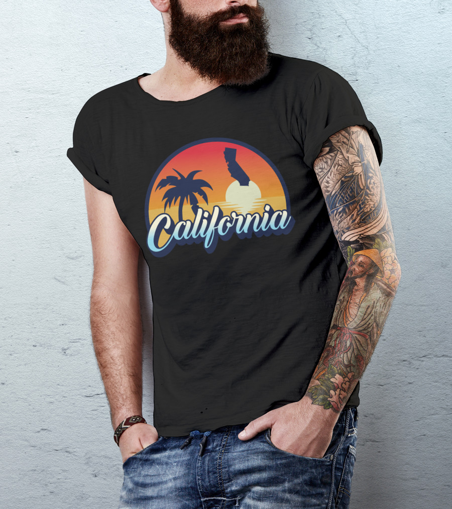 Retro California Beach Vintage Cali Pride Sunset Palm Trees T-Shirt