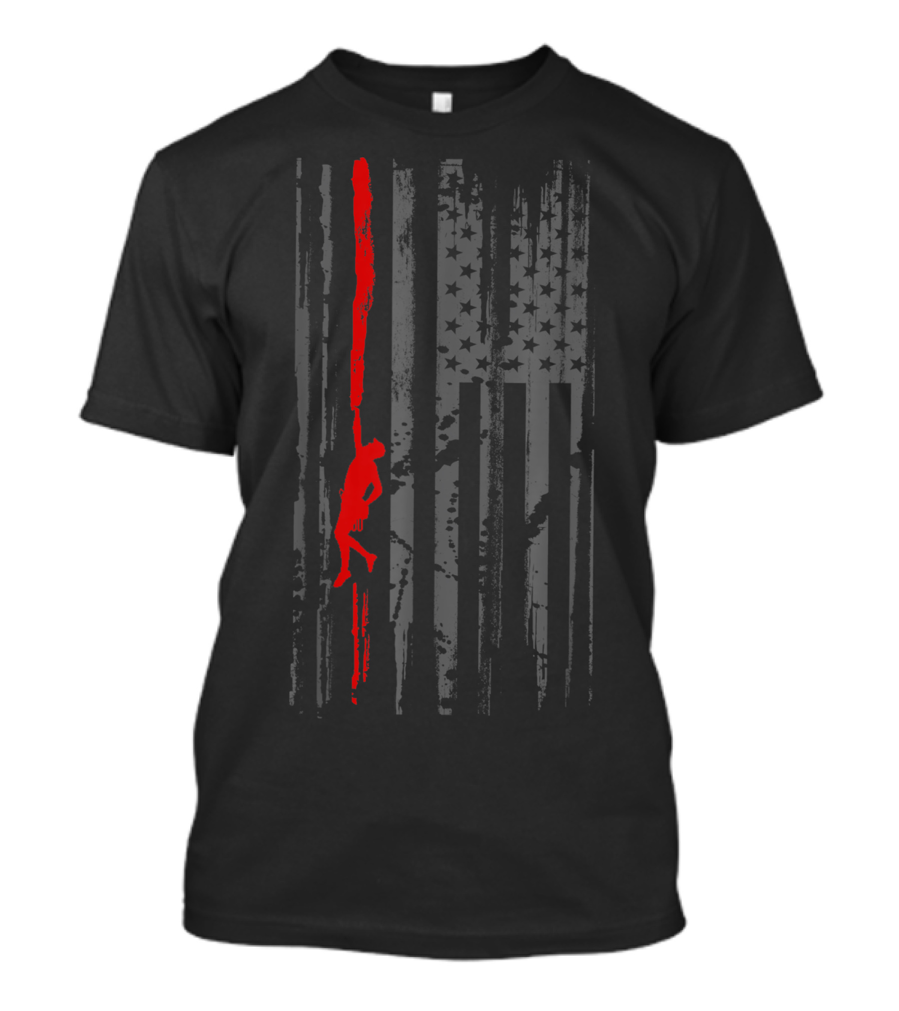 Rock Climbing Silhouette On American Flag Stripes And Stars T-Shirt