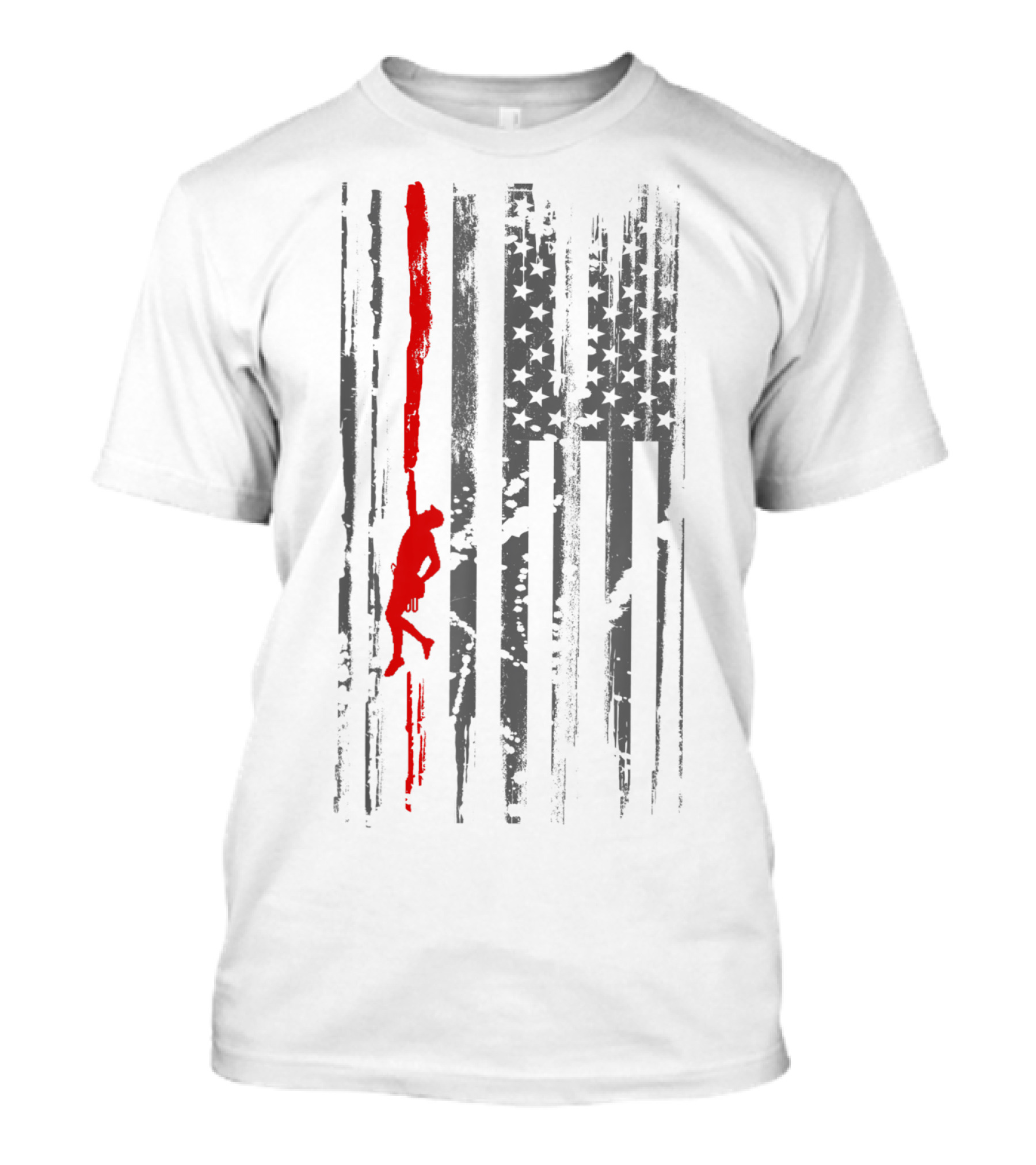 Rock Climbing Silhouette On American Flag Stripes And Stars T-Shirt