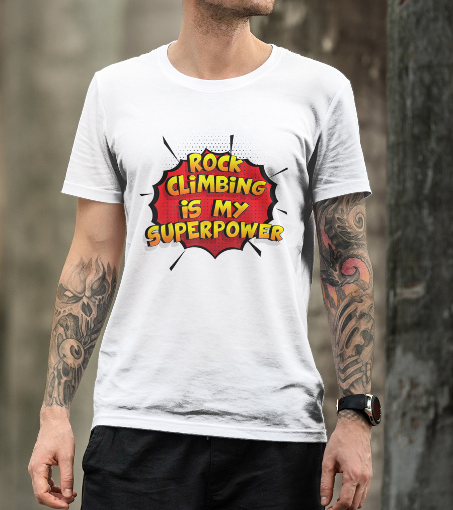 Rock Climbing Is My Superpower Comic Burst T-Shirt
