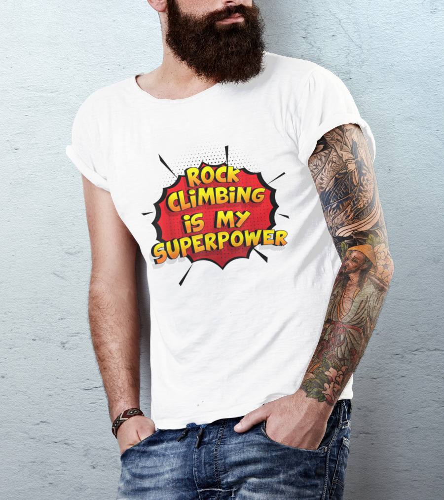 Rock Climbing Is My Superpower Comic Burst T-Shirt