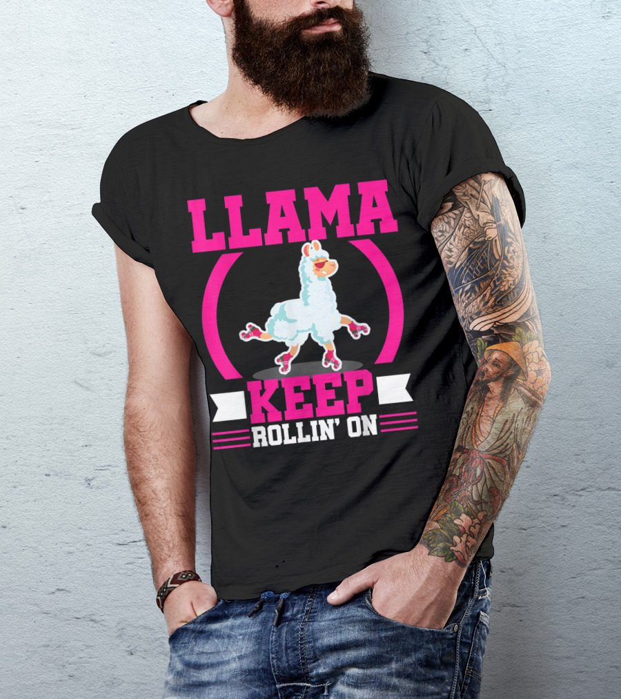 Llama Keep Rollin' On Funny Skater Derby Skating T-Shirt