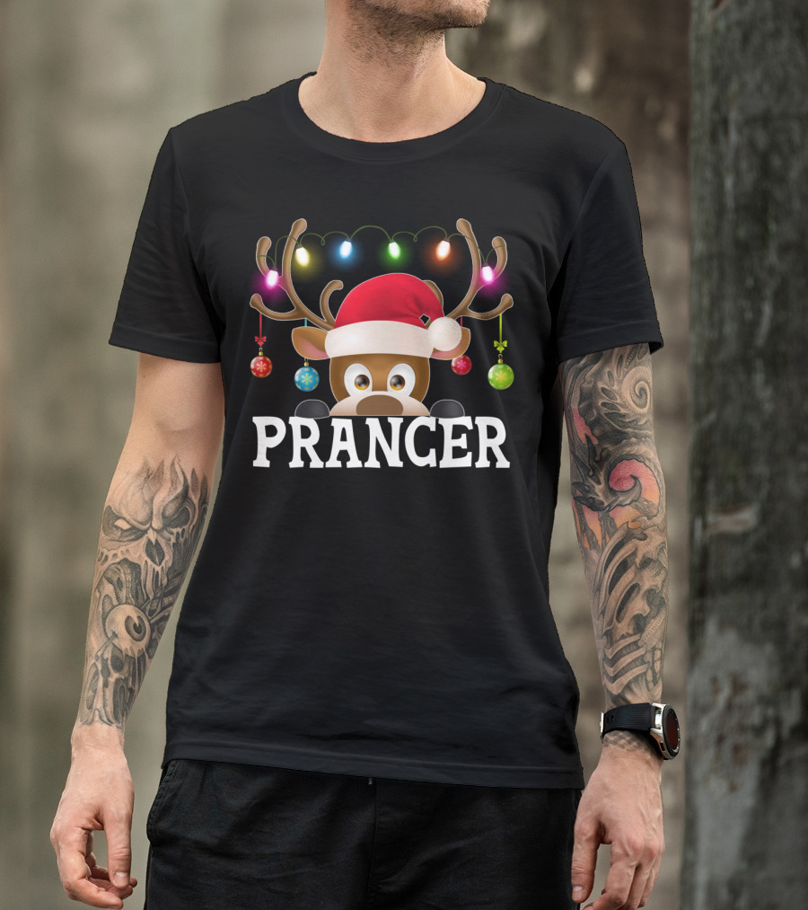 Prancer Santa Reindeer Xmas Lights Ornaments T-Shirt