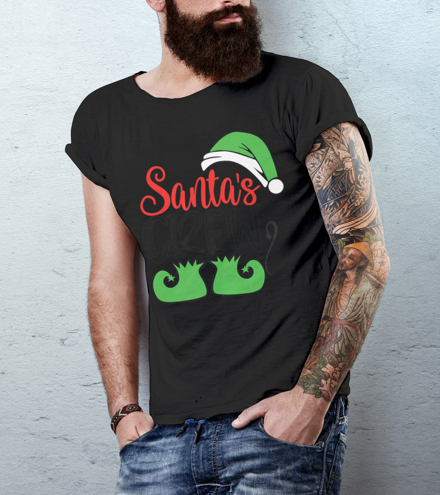 Santa's Crew Christmas Hat And Shoes T-Shirt