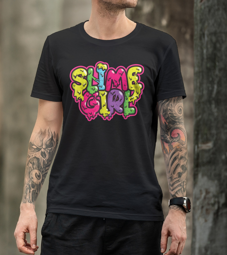 Slime Girl Birthday Party Queen Colorful Dripping Text T-Shirt