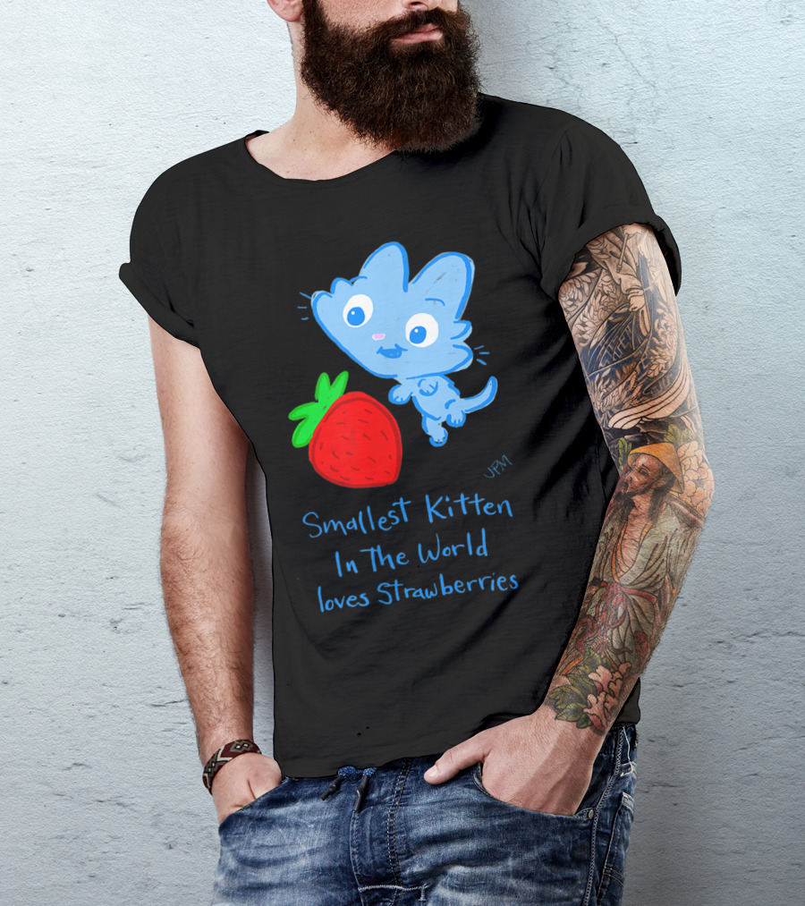Smallest Kitten In The World Loves Strawberries T-Shirt