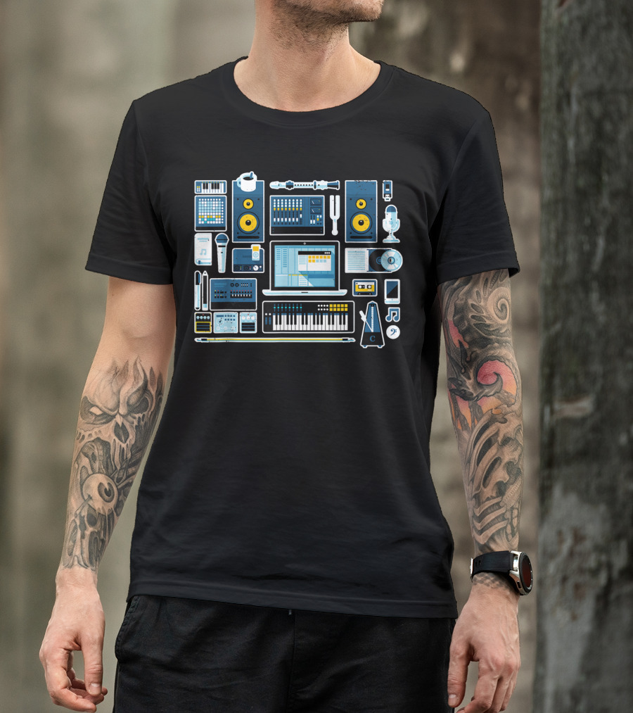 Music Production Essentials Sound Engineer Audio Equipment Collection T-Shirt