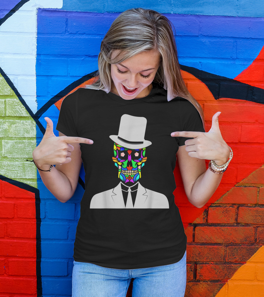 Sugar Skull Baron Samedi Voodoo Colorful Mask In Suit And Top Hat T-Shirt