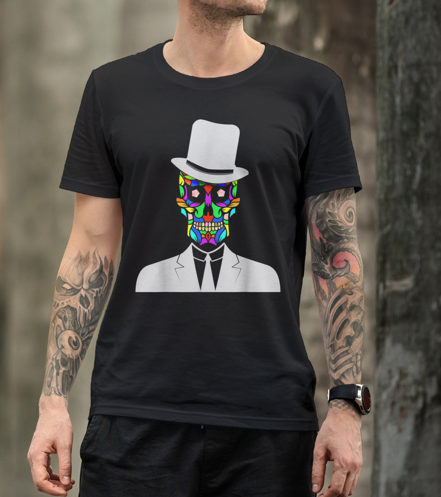 Sugar Skull Baron Samedi Voodoo Colorful Mask In Suit And Top Hat T-Shirt