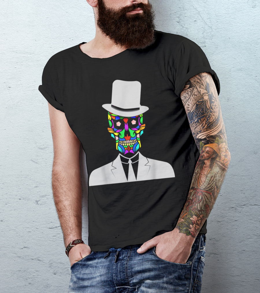 Sugar Skull Baron Samedi Voodoo Colorful Mask In Suit And Top Hat T-Shirt