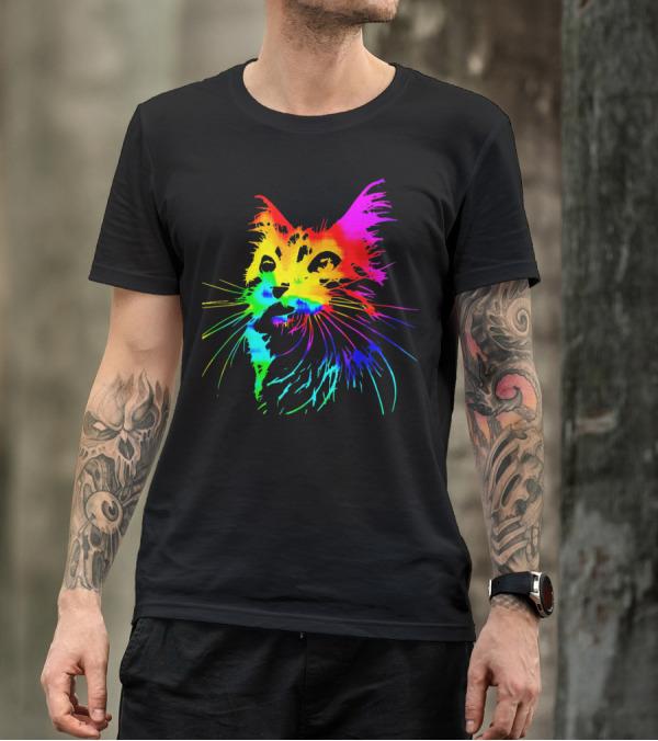 Tie Dye Rainbow Cat Multicolor Psychedelic Cat T-Shirt