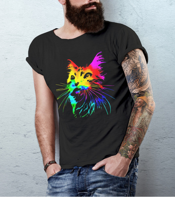 Tie Dye Rainbow Cat Multicolor Psychedelic Cat T-Shirt