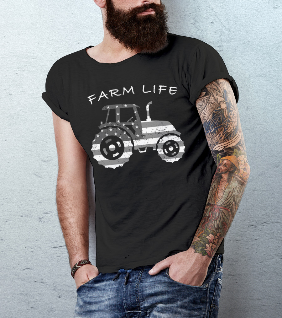 Farm Life Tractor American Flag Farmer T-Shirt
