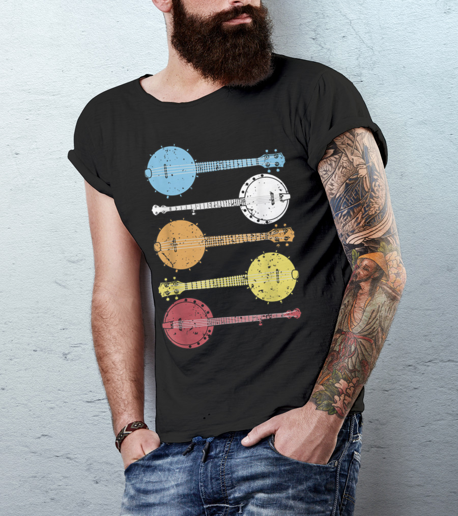 Vintage Banjo Country Music Colorful Banjos T-Shirt