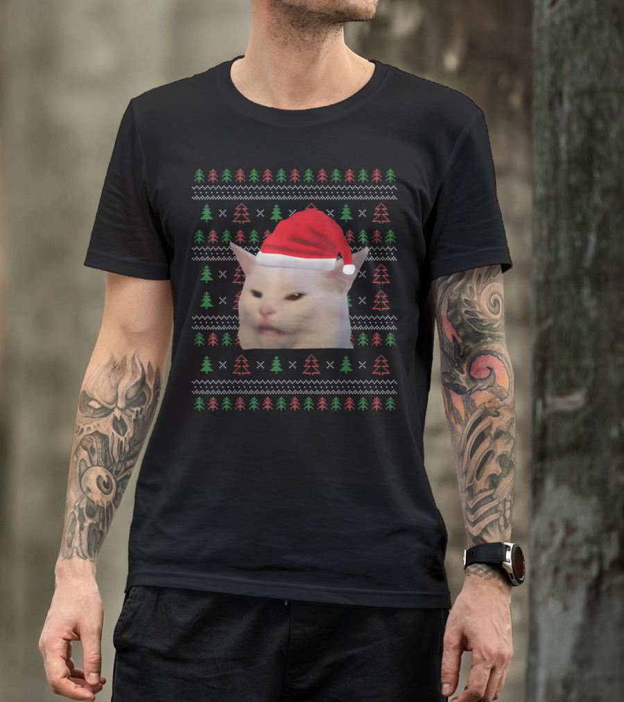 Christmas Confused Cat Meme Ugly T-Shirt