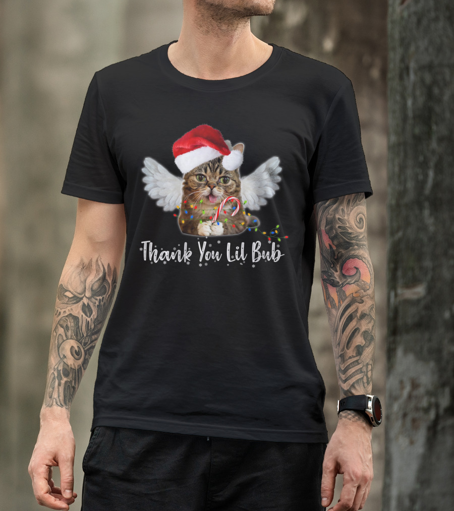 Thank You Lil Bub Angel Cat With Santa Hat And Candy Cane T-Shirt