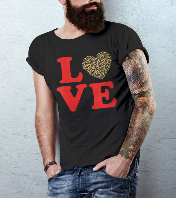 LOVE Leopard Heart Valentines Day Cute T-Shirt