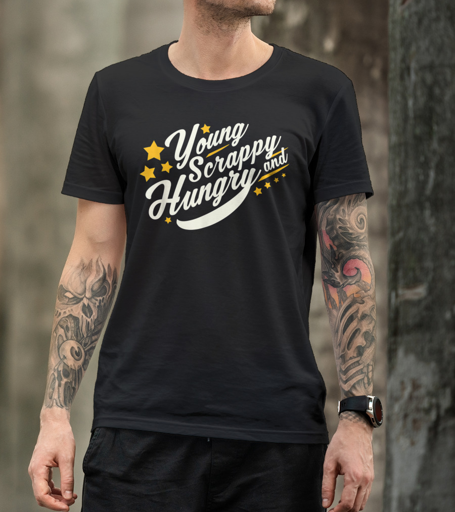 Young Scrappy And Hungry Starry USA Holiday T-Shirt