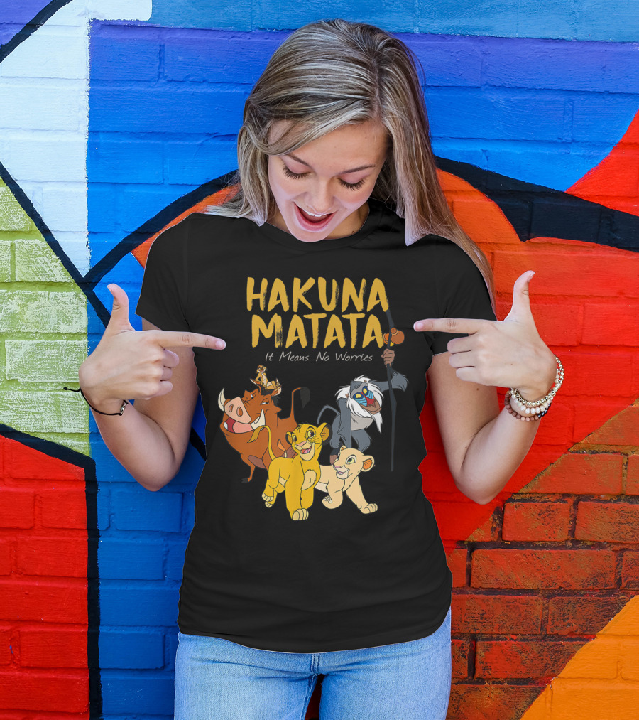 Hakuna Matata Disney Lion King It Means No Worries Characters Rafiki Simba Timon Pumbaa T-Shirt