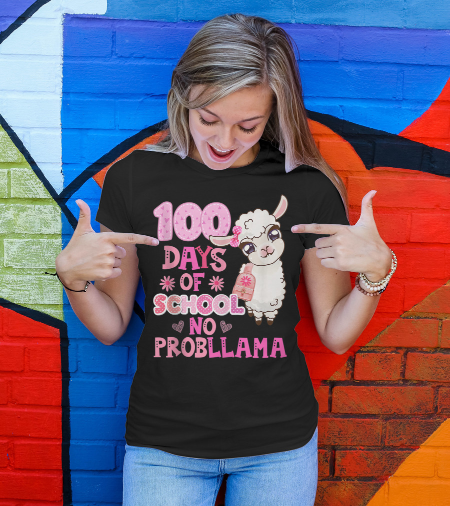 100 Days Of School No Probllama Cute Llama Backpack T-Shirt