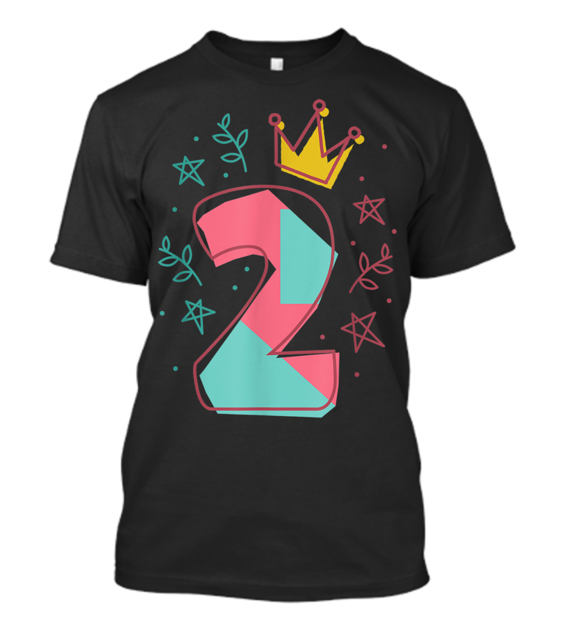2Nd Birthday Crown Stars Leaves T-Shirt