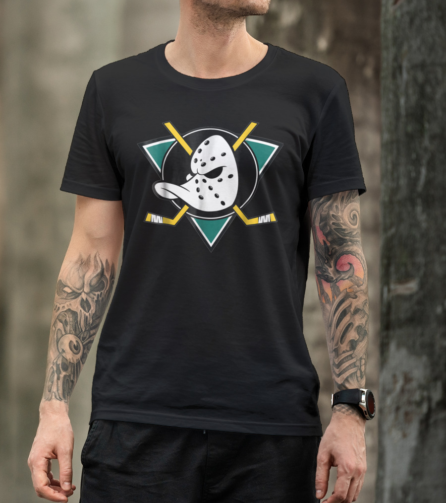 Mighty Ducks Hockey Mask Logo With Crossed Sticks T-Shirt