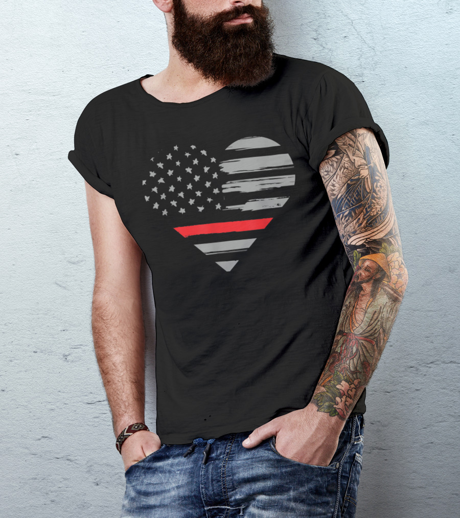 Thin Red Line American Flag Heart Valentine Family T-Shirt