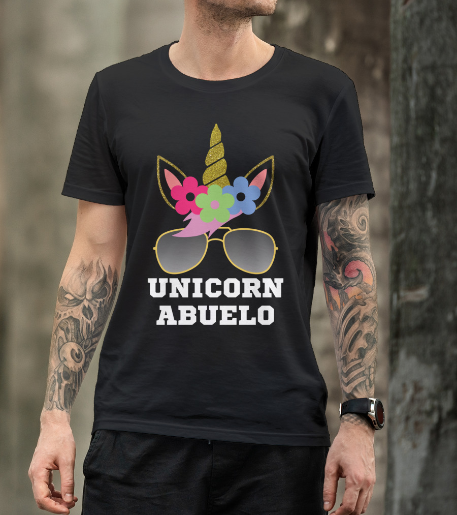 Unicorn Abuelo With Sunglasses And Floral Unicorn Horn T-Shirt