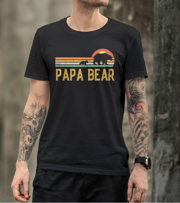 Papa Bear Vintage Sunset Bear Family Father's Day T-Shirt