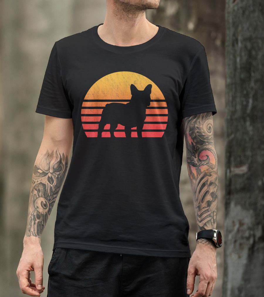 Vintage Sunset French Bulldog Silhouette Retro Sun T-Shirt
