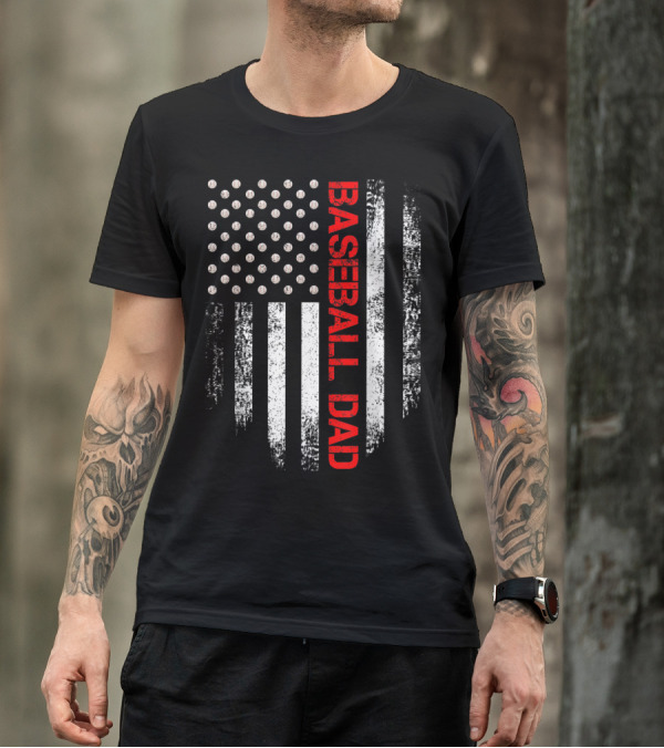 Vintage USA Flag Baseball Dad Patriotic Player T-Shirt