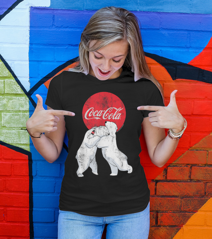 CocaCola Bears Embracing Under Red Circle T-Shirt