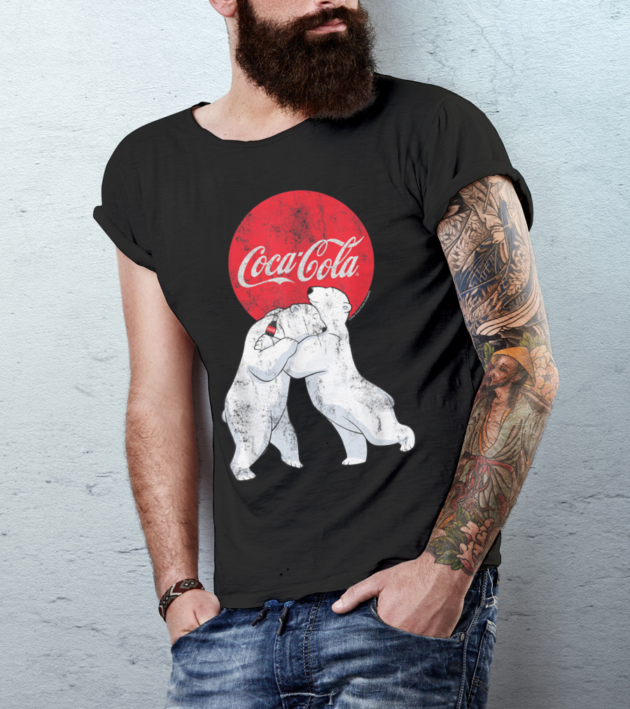 CocaCola Bears Embracing Under Red Circle T-Shirt