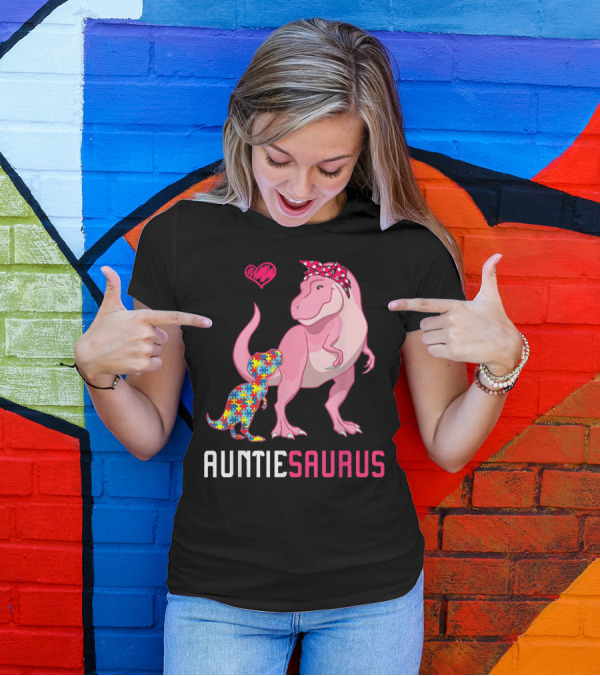 Auntiesaurus Autism Awareness Puzzle Pattern Heart T-Shirt