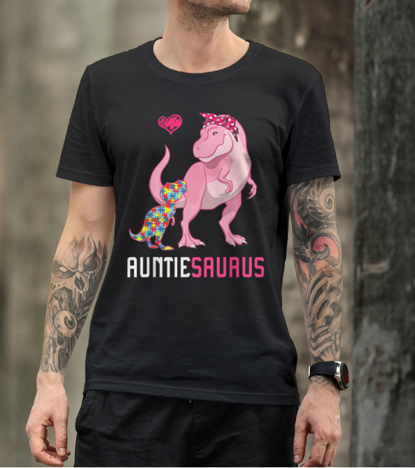 Auntiesaurus Autism Awareness Puzzle Pattern Heart T-Shirt