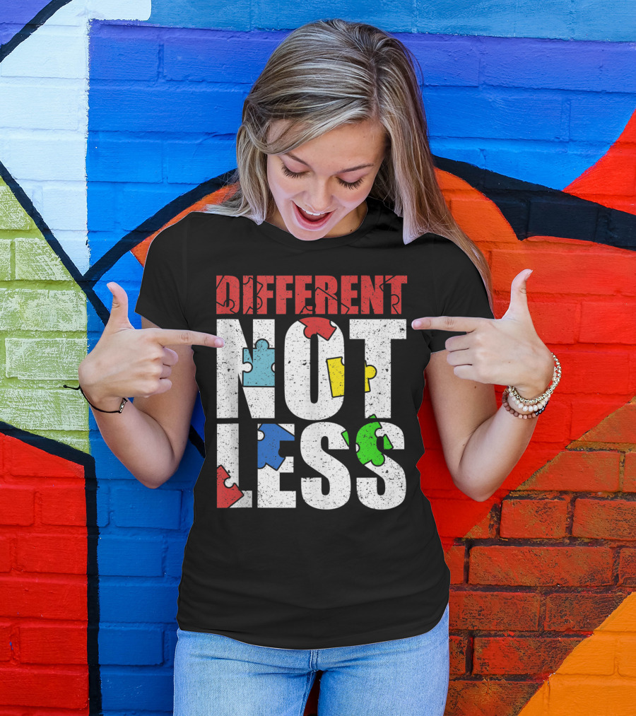 Different Not Less Autism Awareness Puzzle Pieces T-Shirt