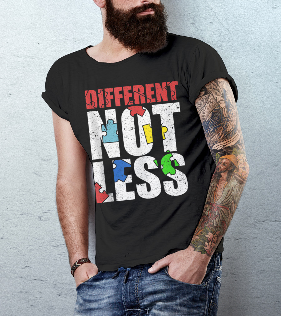Different Not Less Autism Awareness Puzzle Pieces T-Shirt