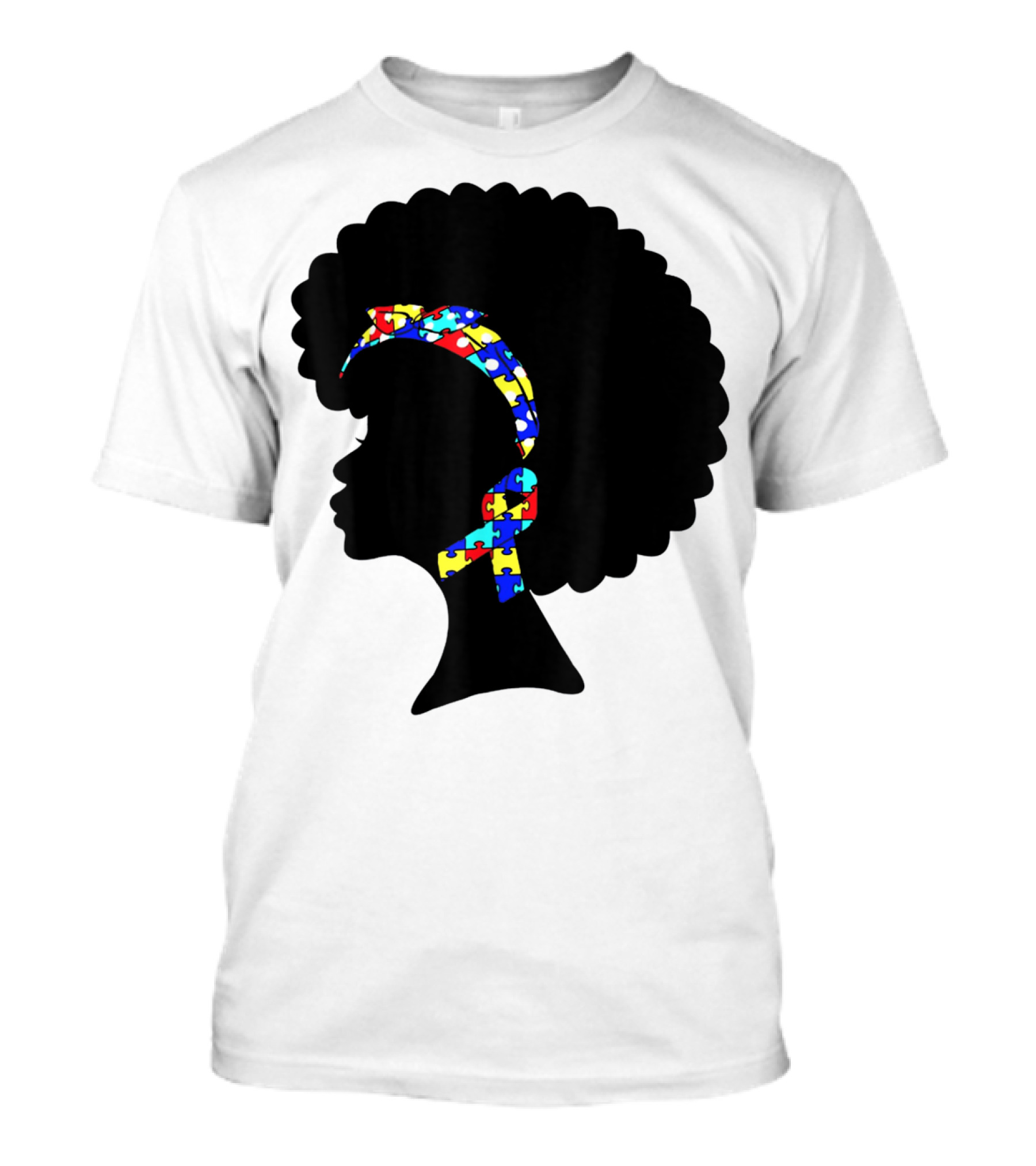 Autism Awareness Puzzle Ribbon Afro T-Shirt