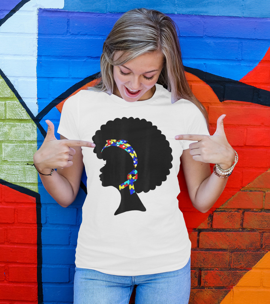 Autism Awareness Puzzle Ribbon Afro T-Shirt
