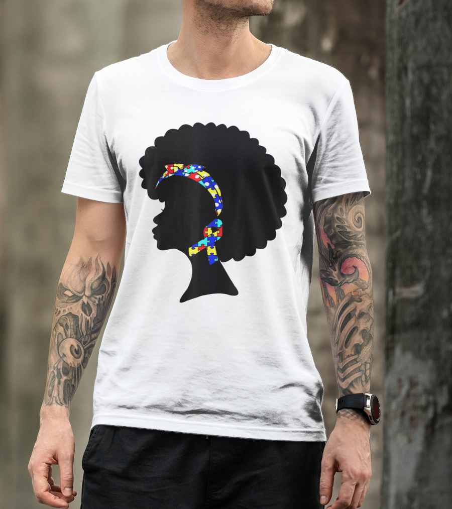 Autism Awareness Puzzle Ribbon Afro T-Shirt