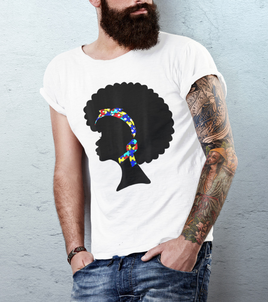 Autism Awareness Puzzle Ribbon Afro T-Shirt