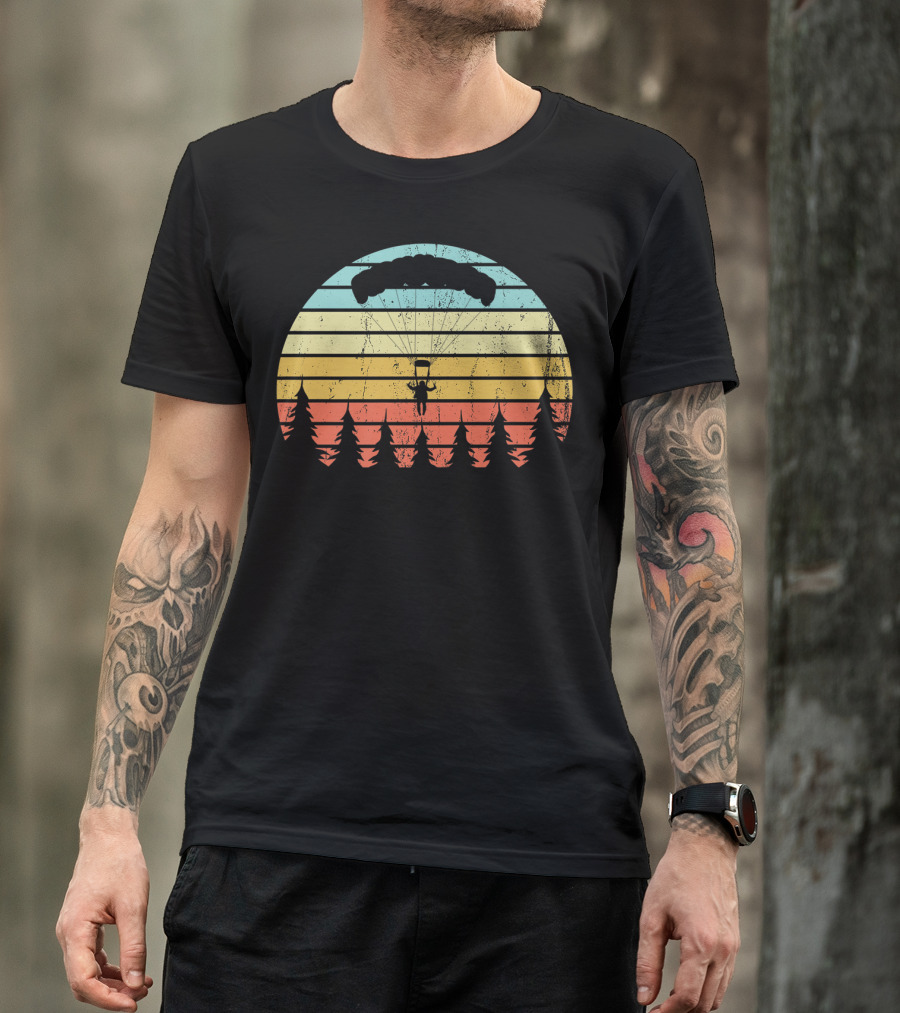 Vintage Skydiving Parachuting Retro Forest Sunset T-Shirt