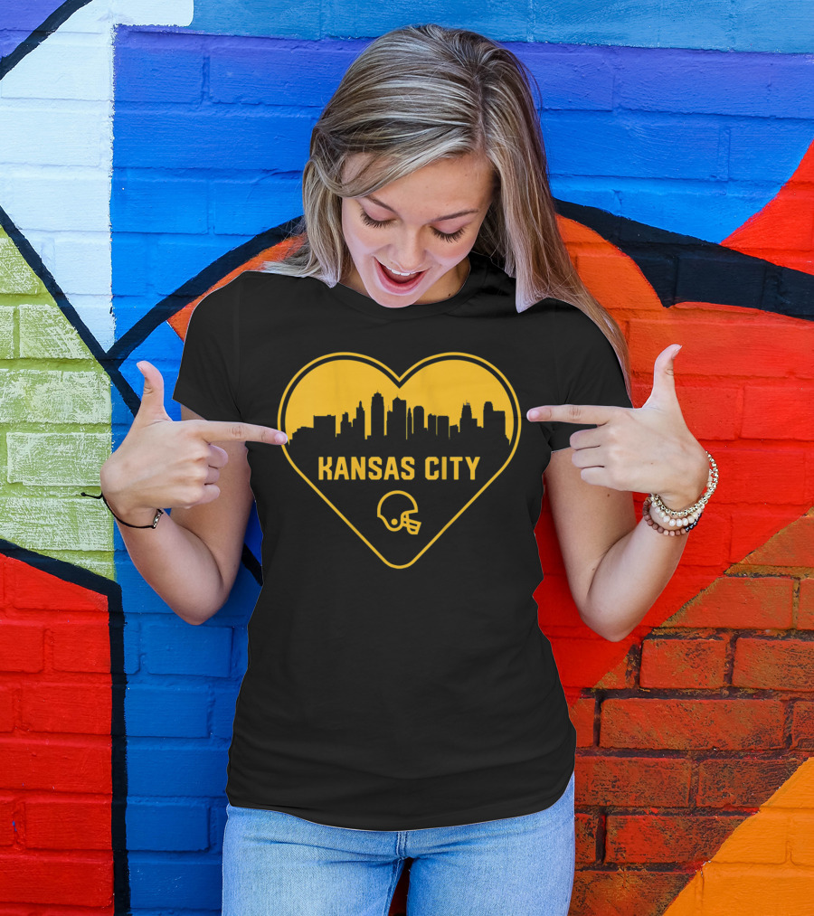 Kansas City Heart Skyline Football Helmet T-Shirt