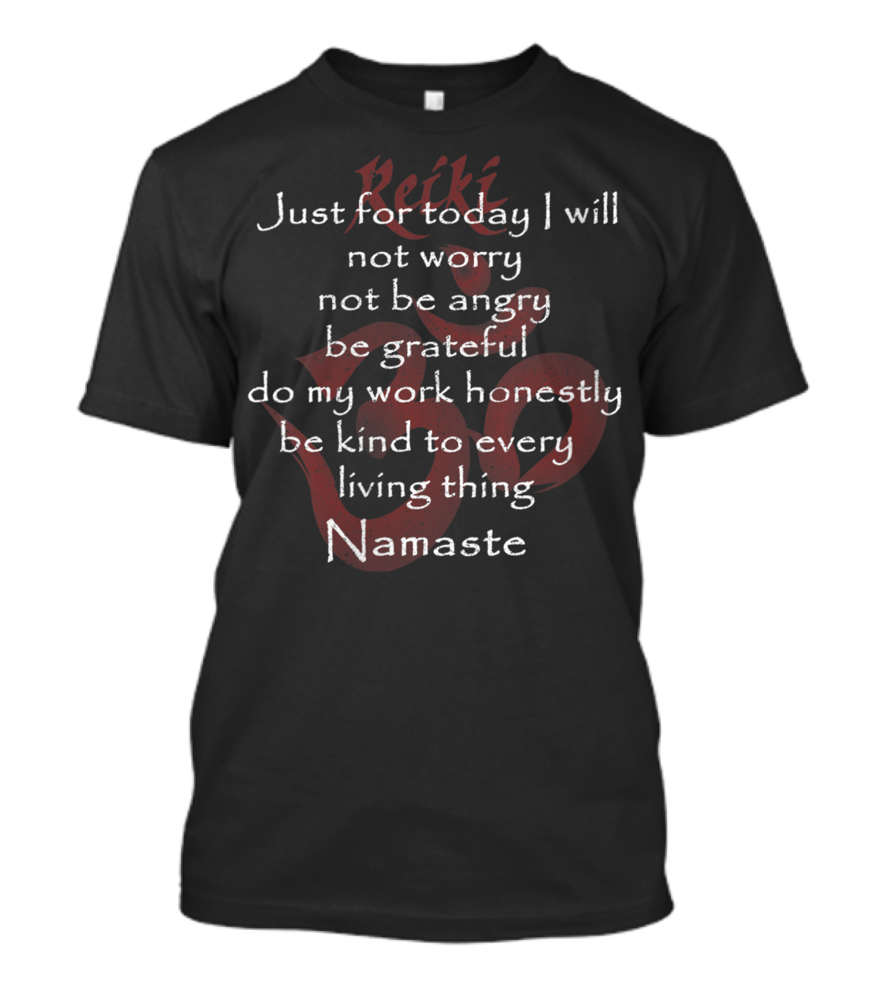 Just For Today I Will Not Worry Not Be Angry Be Grateful Do My Work Honestly Be Kind To Every Living Thing Namaste Reiki T-Shirt