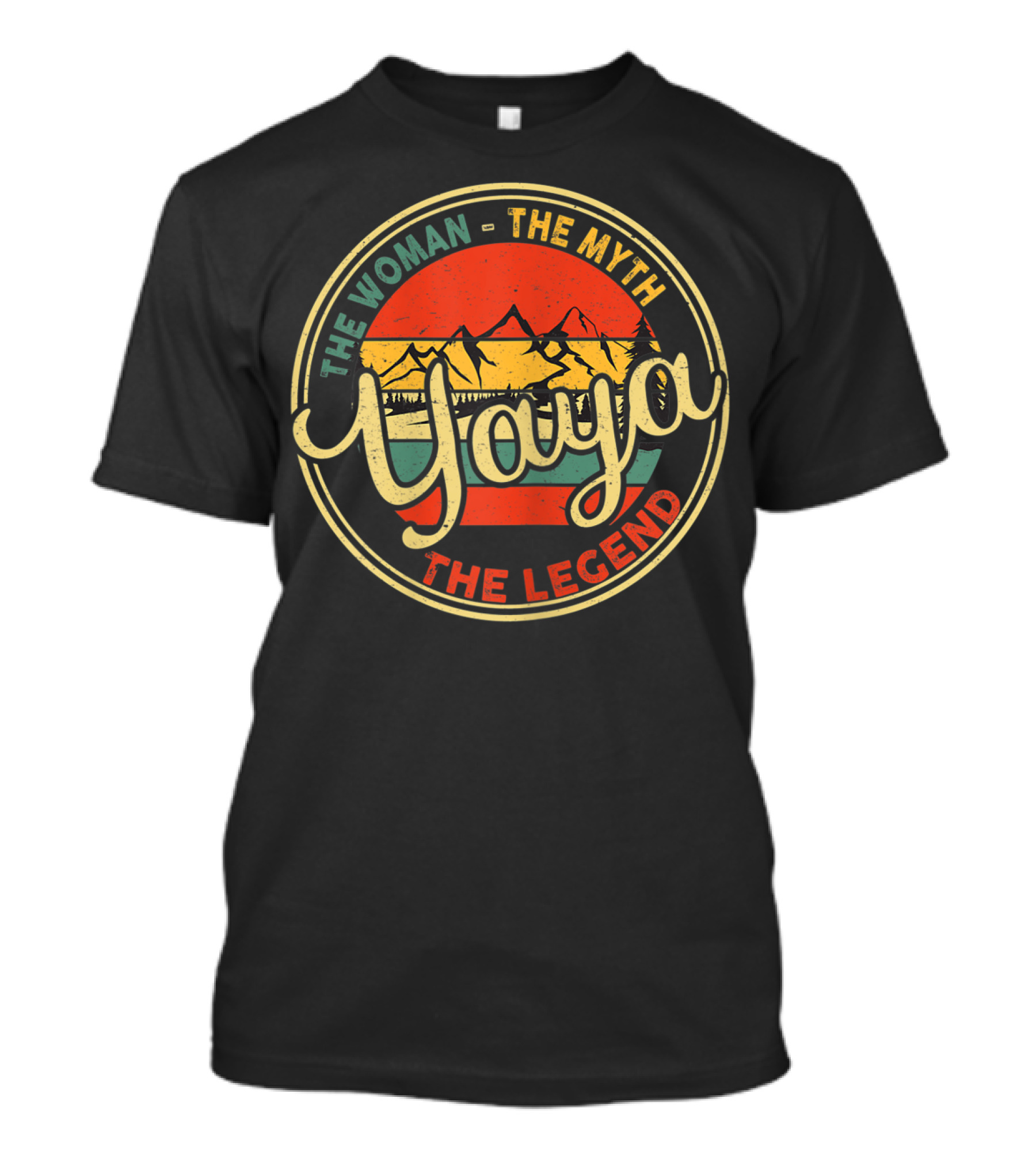 Yaya The Woman The Myth The Legend Vintage Mountain Sunset Circle T-Shirt
