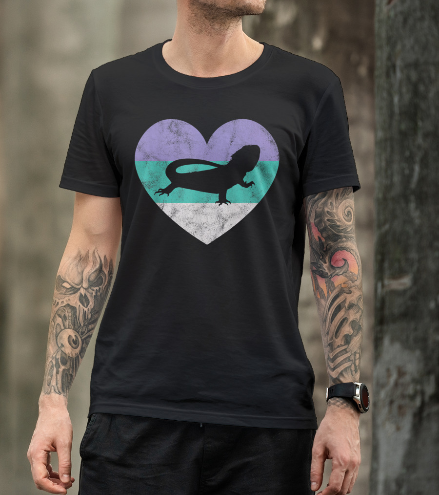 Bearded Dragon Heart Silhouette With Stripe Colors T-Shirt