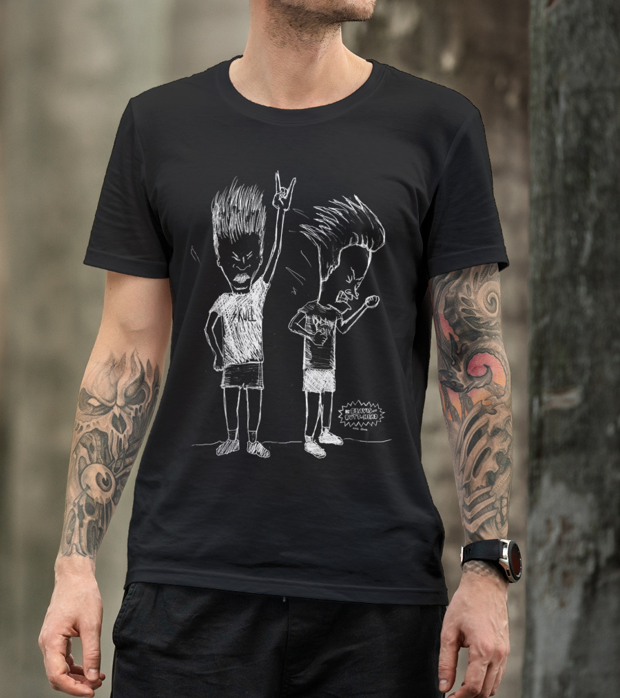 Beavis And Butthead Head Bang Skull Cartoon Sketch T-Shirt